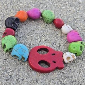 Happy Halloween Skull Beaded Colorful Stretch Bracelet